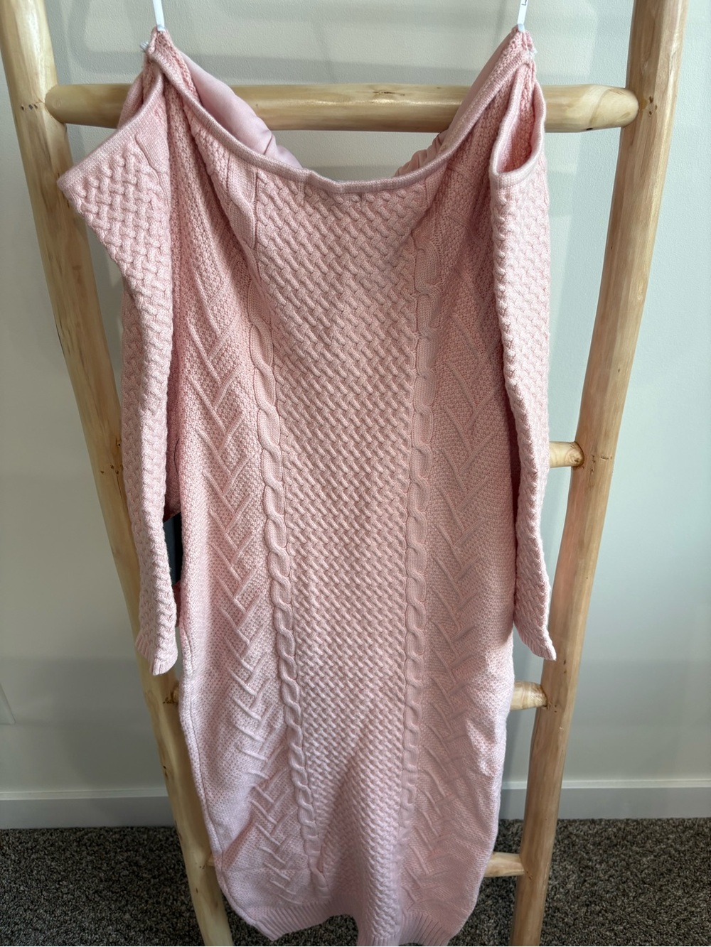 NWT Lulu's Soft Blush Pink Cable-Knit Sweater Dress - Picture 6 of 7